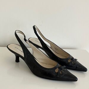 Bandolino Deep Navy Slingback Heels with Bow Detail